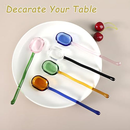 Glass Mixing Spoon 6.1 Inches Heat Resistant Glass Stirring Spoon Rod Teaspoons for Salt Sugar Tea Coffee Cocktail Cold Ice Cream Drink Party (Yellow Handle)