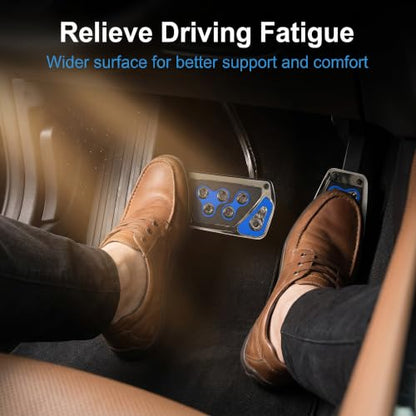 2 PCS Car Pedal Covers, Automatic Transmission Gas Brake Pedals Pads Non-slip Rubber Alloy Foot Pedal Plates, Fit Most Automatic Sedan SUV Truck (Blue) - color: Blue