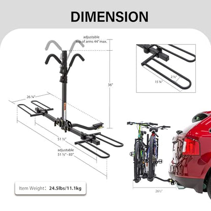 Rockland Foldable 2-Bike Rack, 80 lbs Capacity, Hitch Mount Bike Rack, Fits up to 2.5" Tire Width and 50" Wheelbase, Bike Carrier Rack for 1.25" and 2" Receiver for Cars SUVs Vans RVs - size: 2-Bike Rack+80LBS (50 Wheelbase)