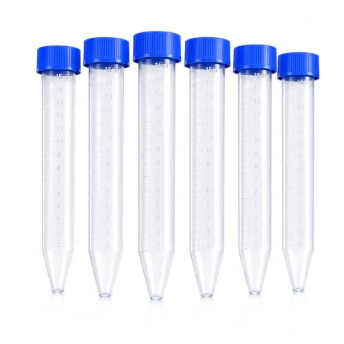 15mL Conical Centrifuge Tubes, Blue Screw Caps, Molded Graduation, 100 PCS
