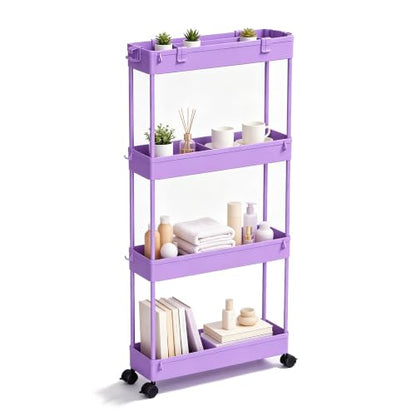 SPACELEAD Slim Storage Cart 3 Tier,Bathroom Organizer Rolling Utility,Mobile Shelving Unit Slide Out for Office, Kitchen, Laundry Room & Narrow Places,Purple - color: Purple