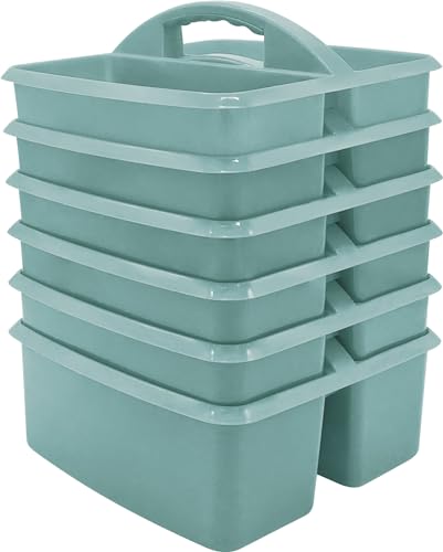 Teacher Created Resources Calming Blue Portable Plastic Storage Caddy 6-Pack for Classrooms, Kids Room, and Office Organization, 3 Compartments
