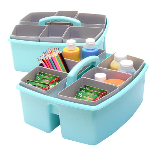 Storex Large Classroom Caddy with Cups, 13 x 11 x 6.575 Inches, Teal, Case of 2 (00984U02C) - color: Teal, size: 2-Pack, style: Large with Cups