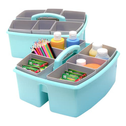 Storex Large Classroom Caddy with Cups, 13 x 11 x 6.575 Inches, Teal, Case of 2 (00984U02C) - color: Teal, size: 2-Pack, style: Large with Cups