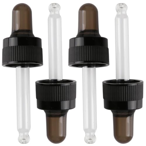 4-Pack 1/3 oz (10ml) Glass Dropper Tops for Essential Oil Bottles (18-415 Neck) - Round Tip, Made in Taiwan with SILASTIC™ RBL-9200-50 Silicone for Chemical Stability & Essential Oil Resistance - style: 1/3 oz (10ml) Round Tip