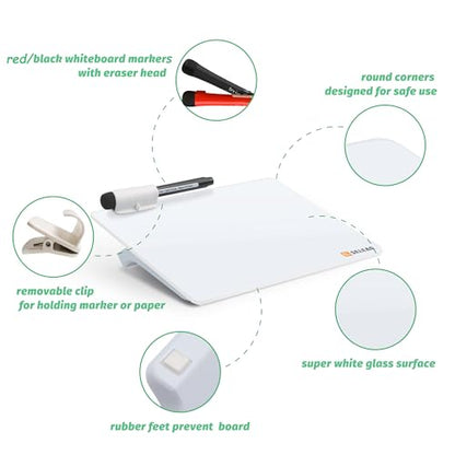 SELEAD Small Dry Erase White Board - 8"x6" Handheld Desktop Glass Clipboard