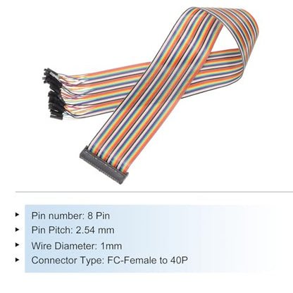 MECCANIXITY 1 Pcs IDC Rainbow Wire Flat Ribbon Cable FC-Female to 40P 19.6 Inch Length 2.54mm Pitch Breadboard Jumper Wires for Electronic Projects - size: 19.6 Inch, style: 40 Pin