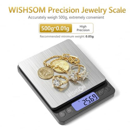 Jewelry Scale, 500g x 0.01g High Precision Digital Gram Scale, Portable Gold Scale for Jewelers, Pawn Shops & Gold Enthusiasts – Perfect for Gold, Silver, Diamond & Coin Weighing
