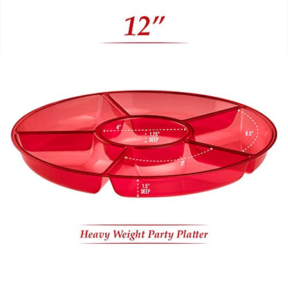 Plasticpro 6 Sectional Round Plastic Serving Tray/Platter (2, Red) - color: Red