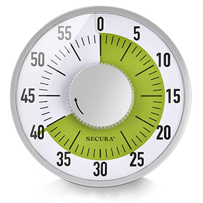 Secura 60-Minute Visual Timer 6-Inch Mechanical Countdown Timers for Teaching, Meeting, Cooking, Working - Timer for Kids with Magnetic Backing, Foldable Legs, Hanging Hole (Green) - color: Green