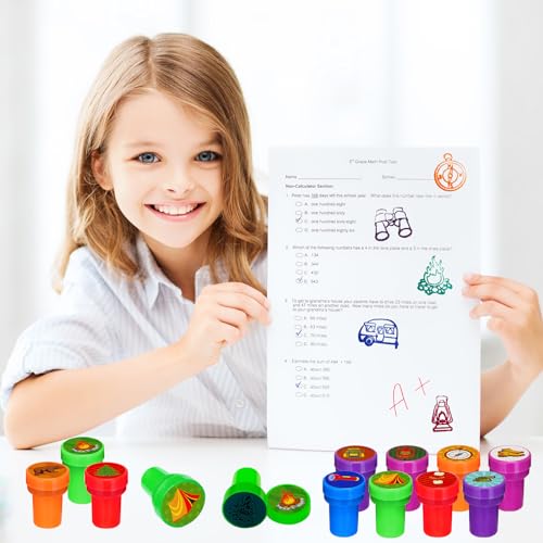 Cinrobiye 24 Pcs Camper Stampers Party Favor Set, Cute Camping Adventure Stamps for Kids Birthday Party, Classroom Rewards, Goody Bag Fillers, Outdoor Camping Themed Party Supplies - color: Camper