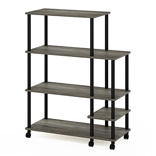 Furinno Turn-N-Tube Kitchen Shelf Cart, French Oak Grey/Black - color: French Oak Grey/Black, size: 4-Tier with Side