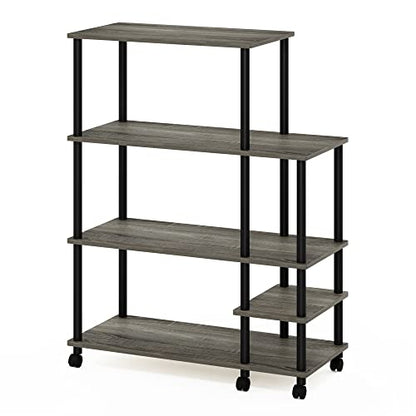 Furinno Turn-N-Tube Kitchen Shelf Cart, French Oak Grey/Black - color: French Oak Grey/Black, size: 4-Tier with Side