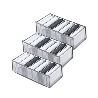 Wardrobe Clothes Organizer 7 Grids Portable Closet Organizer Mesh Separation Storage Box Foldable Closet Drawer Organizer for Underwear Socks Scarves Leggings (Grey, 3 Leggings Grid) - size: 3 Leggings Grid