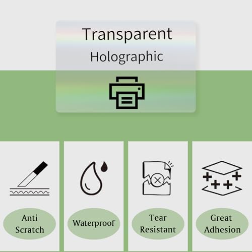 3x2 Inch Transparent Holographic Thermal Labels Stickers, Clear Self-Adhesive Direct Thermal Labels, Perforation Line Design& Waterproof- 200 Sheets - size: 2*3 inch