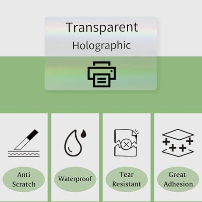 3x2 Inch Transparent Holographic Thermal Labels Stickers, Clear Self-Adhesive Direct Thermal Labels, Perforation Line Design& Waterproof- 200 Sheets - size: 2*3 inch