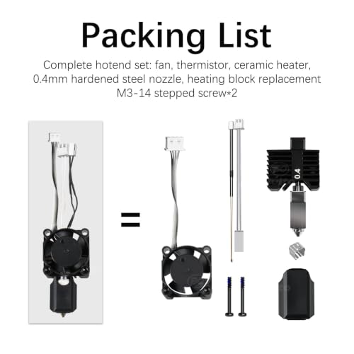 Bamboo Lab X1 X1C Hotend Assembly Complete with Hardened Steel 0.4mm Nozzle,Ceramic Heater, Thermistor, Cooling Fan for X1 Series 3D Printer Extruder Heating Block Replacement - size: 0.4MM, style: X1 Series