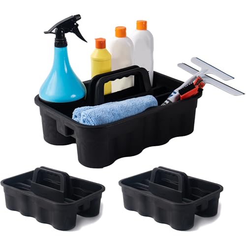 Matthew 3 Pack Large Plastic Tote Tool & Deluxe Supply Cleaning Caddy with Handle Portable Shower Basket Storage Caddy for Cleaning Products,Take-Out Drink,Bathrooms - Black - color: Black, size: Pack of 3