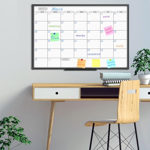 JILoffice Dry Erase Calendar Whiteboard - Magnetic White Board Calendar Monthly 36 X 24 Inch, Black Aluminum Frame Wall Mounted Board for Office Home and School - color: Black, size: 36"W x 24"H