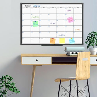 JILoffice Dry Erase Calendar Whiteboard - Magnetic White Board Calendar Monthly 36 X 24 Inch, Black Aluminum Frame Wall Mounted Board for Office Home and School - color: Black, size: 36"W x 24"H