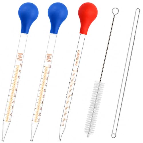 3Pcs Glass Pipettes Droppers, 10ml 5ml Glass Liquid Dropper with Rubber Cap, Graduated Water Dropper with Cleaning Brush and Stirring Rod for Essential Oil Lab Medicine DIY