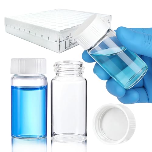 20ml Scintillation Vials - Scintillation Counting Vials, 22-400 White Screw Cap,Polyethylene Liner （Pack of 100）