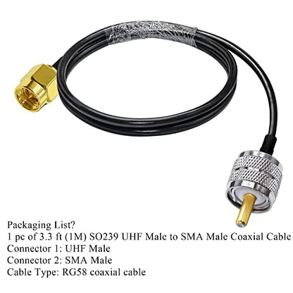 TUOLNK RG58 SMA to UHF PL259 Jumper Cable, 3.3ft(1M) SMA Male to SO239 Male Antenna Pigtail, Low Loss 50 Ohm Coax for CB & Ham Radio - size: 3.3ft