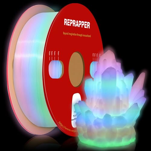RepRapper Glow in the Dark White to Rainbow PLA Filament 1.75mm (+- 0.03mm) 2.2lb (1kg) for 3D Printer, White Material with Rainbow Multicolor Glow Effect - color: 1 Glow White to Rainbow 1kg