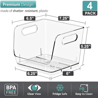 Sorbus Clear Pantry Organizer with Stackable Storage Bins, Open Front - size: Small Square, style: 4 Pack