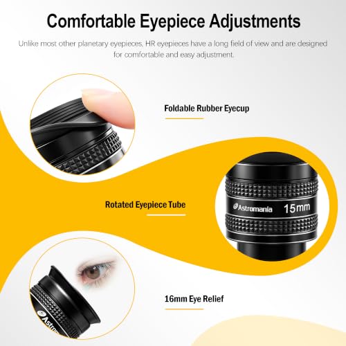 Astromania Telescope Eyepiece 15mm, Wide Angle 58° Planetary Eyepiece 1.25" - size: 15MM