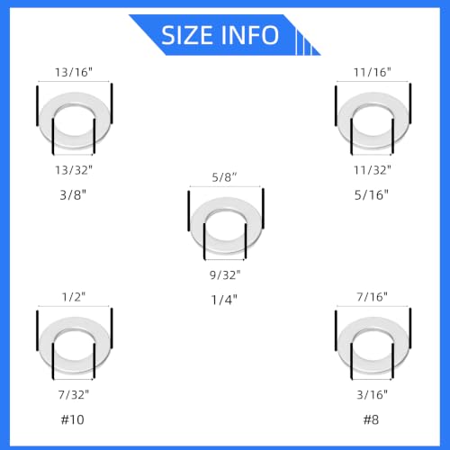 100PCS 8#10#1/4" 5/16" 3/8" Silver 304 Stainless Steel Flat Washers Kit - size: 100PCS,Silver,#8,#10,1/4",5/16",3/8"