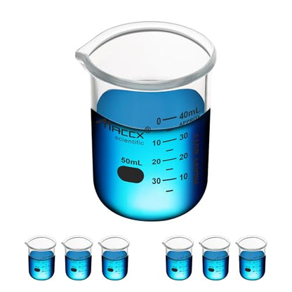1.7oz(50ml) Sturdy Glass Beaker, Heavy-Duty Lab Beaker, 3.3 Borosilicate Griffin Low Form with Printed Graduation, Pack of 6, BKL050-006 - style: Vol.50ml, Pack of 6