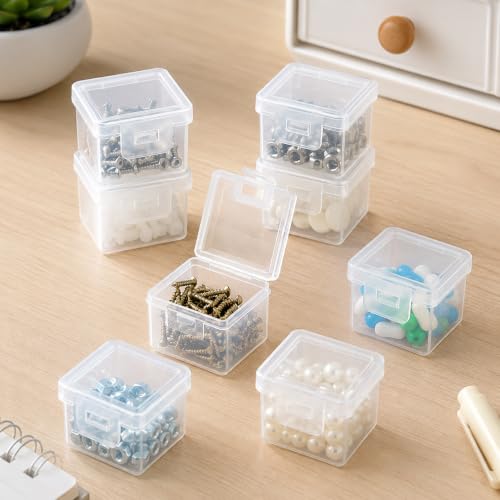 10PC Mini Clear Plastic Storage Boxes Stackable Small Parts Organizer Containers with Hinged Lid for Hardware Beads Jewelry Craft Tiny Accessories 1.30x1.18x0.94 Inch