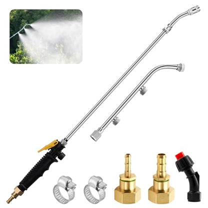 Pump Sprayer Wand with 3 Types of Nozzles, Fan Nozzle Replacement Sprayer Wand, Stainless Steel Sprayer Wand Replacement with 1/4" & 3/8" Brass Barb and 2 Hose Clamps (Plastic Handle)