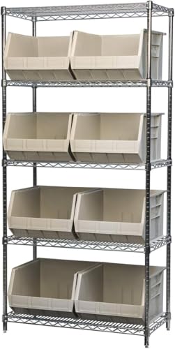 Akro-Mils 30270 AkroBins Plastic Hanging Stackable Storage Organizer Bin, 18-Inch x 16-Inch x 11-Inch, Stone, 3-Pack - color: Stone