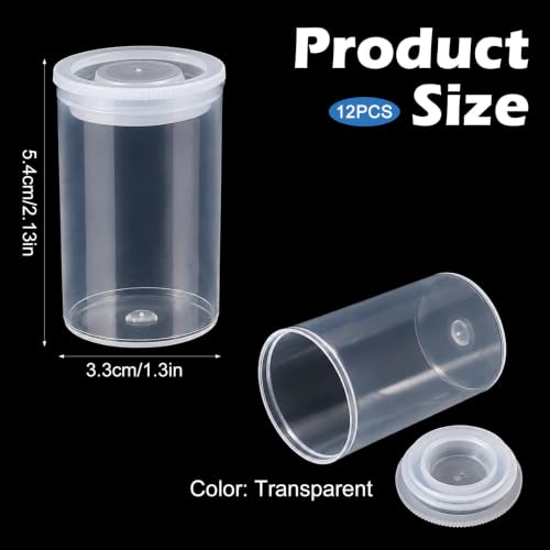 Chsoejuf 12PCS Film Canisters with Caps 35mm Clear Plastic Storage 2x1.3in