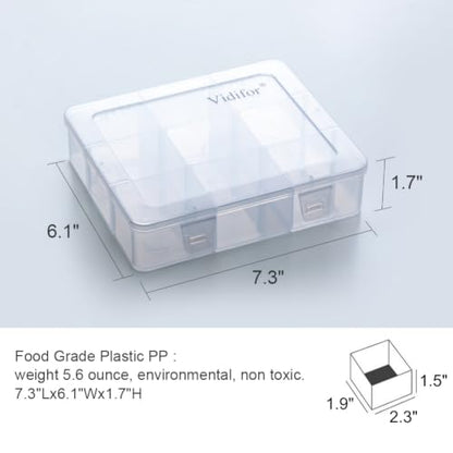 Vidifor 9 Grids 2 Pack Plastic Storage Compartment Organizer Container with Adjustable Dividers for Crafts, Earrings, Screws, Nail, Pins and More (2)