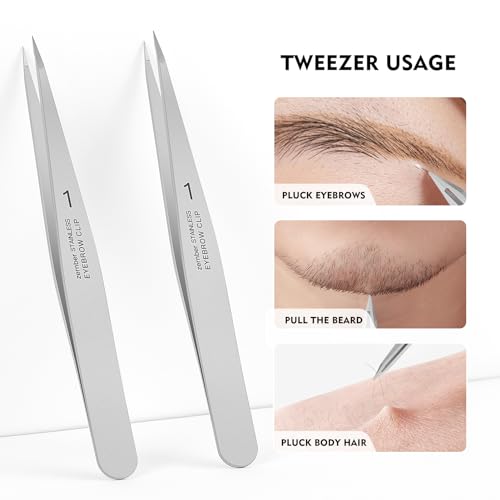Pointed Tweezers for women Facial hair, Precision Tweezers for Eyebrows, Chin Hair，Ingrown Hair, Splinters, Glass Removal（Silver） - color: 1 Pack (Pointed)