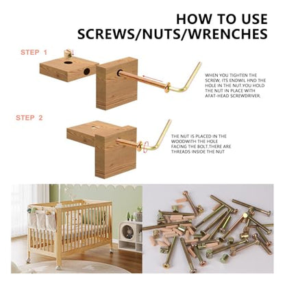 Baby Bed Frame Bolts, Crib Screws Hardware ReplacementKit M6x20/40/60/80mm Hex Drive Socket Cap Screws Barrel Nuts Wooden Dowel Kit for Beds Chairs Furniture et (Silver 20set) - size: Silver 20set