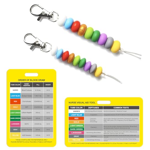 Order of Blood Draw Beads with Reference Card, Phlebotomist Badge Reel Visual Aid Tool Accessories, RN Badge Buddy, Phlebotomy Essentials, Nurse Supplies - color: Mini Abacus Beads With Yellow Card