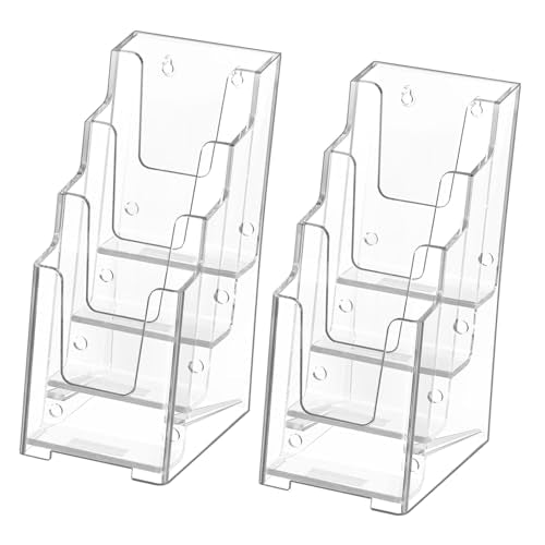 MaxGear 4 Tier Acrylic Brochure Display Holder, 4 Inch Wide, 2 Pack - size: 4"x9"-4 Tier