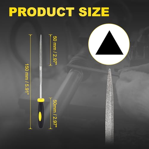 HARFINGTON 2Pcs Diamond File 3x150mm Diamond Needle Triangular Files - size: 3 x 150mm