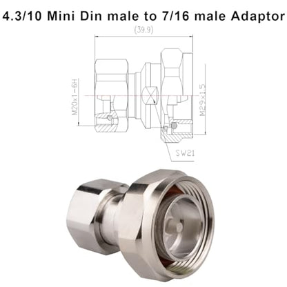 4.3/10 Mini Din Male to 7/16 L29 Male Adapter 4.3-10 MiniDIN to Din Adaptor Low PIM 160dBc - color: 4.3-10 Male to 7/16 Male