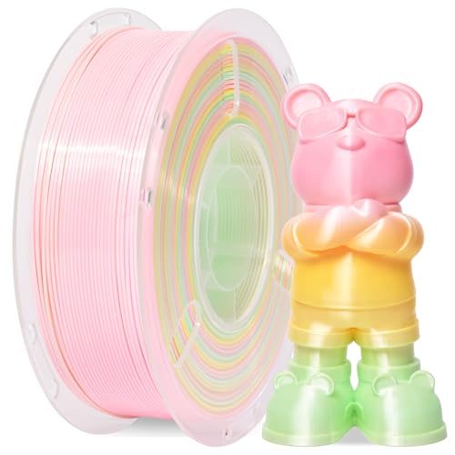 RAMBERY 3D Printer Filament 1KG Silk Rainbow PLA Filament Fast Color Change Toughness Upgraded 3D Printing Filament, 1.75mm 1kg(2.2lb), Pink Yellow Green - color: Silk Rainbow Quava, size: 1KG