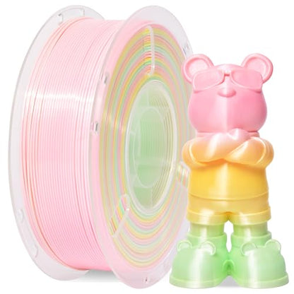 RAMBERY 3D Printer Filament 1KG Silk Rainbow PLA Filament Fast Color Change Toughness Upgraded 3D Printing Filament, 1.75mm 1kg(2.2lb), Pink Yellow Green - color: Silk Rainbow Quava, size: 1KG