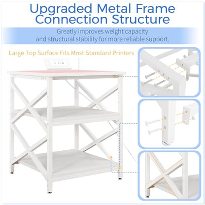 METYERRY 24"x23.6" Large Printer Stand with Power Outlet, 3 Tier Cart - color: White