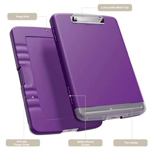 Piasoenc Clipboard with Storage, 8.5 x 11 Clip Board with Pen Holder, Deep Purple - color: Deep Purple