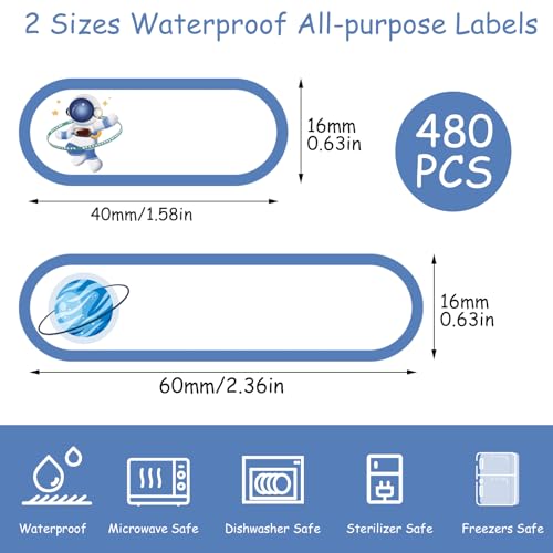 480 Pcs Waterproof Name Labels for Daycare, Self-Laminating, Kids - style: Cute Astronaut Style