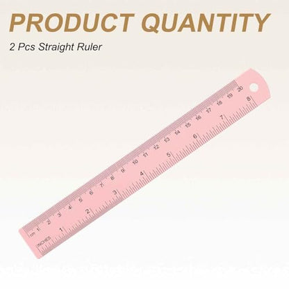 HARFINGTON 2pcs Metal Straight Ruler 20cm Metric SAE Aluminum Alloy Measuring Rulers Scale Tool with Hole for Measure Study Reading Classroom Office, Pink - color: Pink, size: 20cm