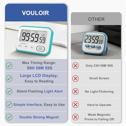 Digital Kitchen Timer Magnetic Loud Alarm, Large LCD Screen Silent/Beeping Multi-Function for Teachers Classroom Kids, Sky Blue - color: Sky Blue